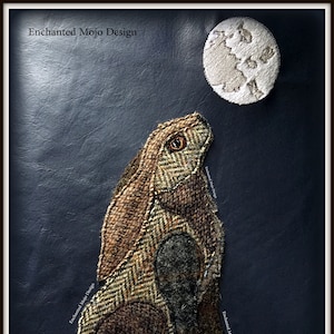 Bella Hare Raw Edge Applique Embroidery Machine Design Instant Download Encanted Mojo Design with Full moon & hidden hares