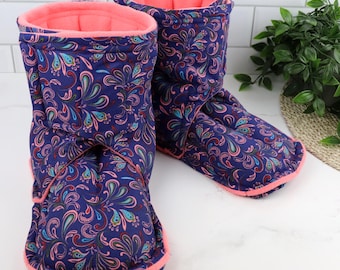 Microwave Heating Pad for Foot Pain Relief & Relaxation. Heated Spa Slipper Booties. Foot Warmers filled with Natural Flax Rice Blend.