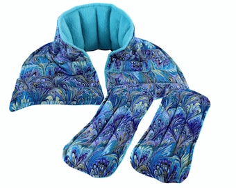 Microwave Neck Wrap with Foot Warmers. Unique Gift Set for Relaxation! Flaxseed Rice filled Hot Cool Pack (Set and Fabric Options Available)