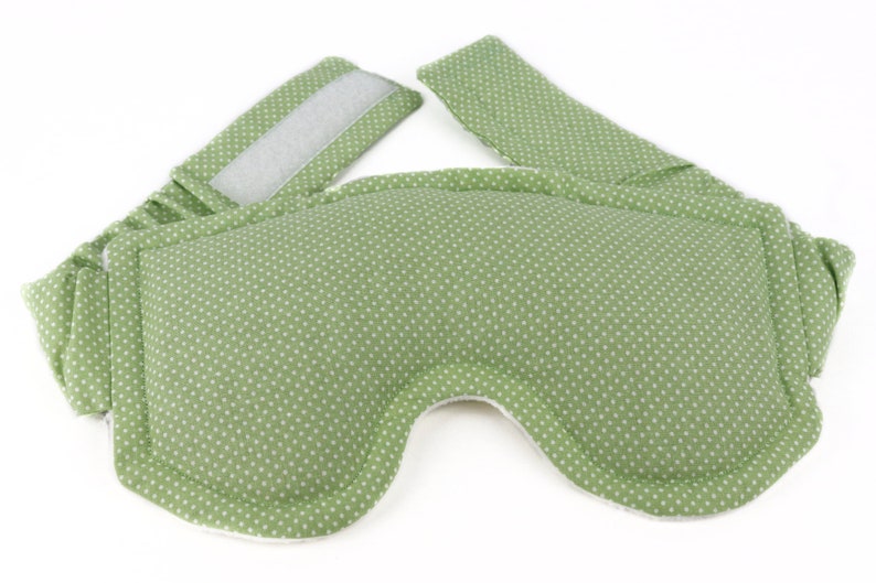 Eye & Sinus Rice Heating Pad or Cool Pack for Relief Great Spa Gift for Her Eye Pillow includes adjustable Straps. 2- Sage Polka Dot