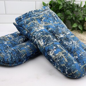 Heat Therapy Hand Warming Mitts. Microwaveable Flax & Rice Bag. (Set of 2) 8- Blue/Gray Splash