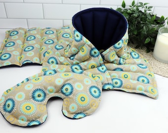 Relaxation Gift Set for Heat Therapy & Comfort. Microwave Rice Heating Pad, Neck Wrap and Eye Pillow