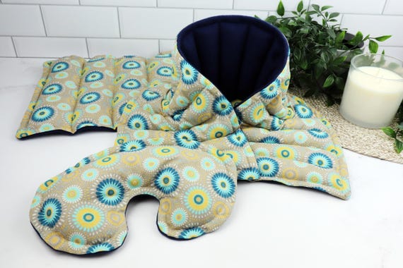 Relaxation Gift Set for Heat Therapy & Comfort. Microwave Rice Heating Pad, Neck Wrap and Eye Pillow