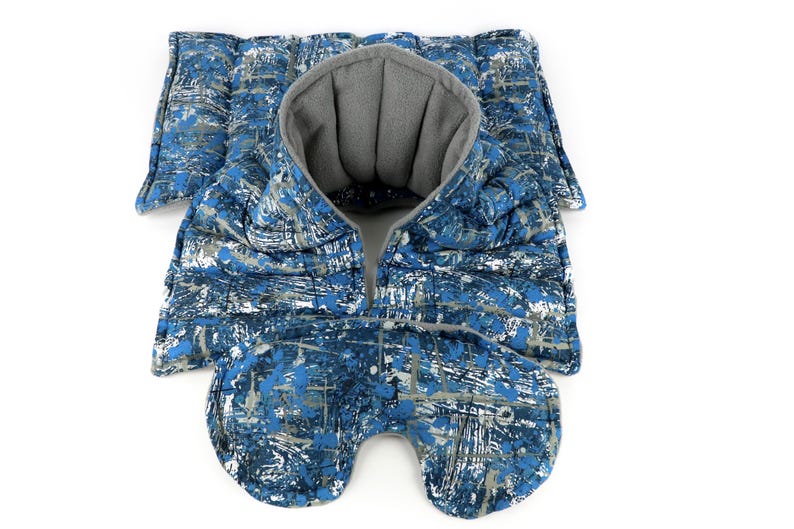 Coffret cadeau détente de 3. tour de cou pour micro-ondes, grand coussin chauffant et oreiller pour les yeux. 8- Blue/Gray Splash