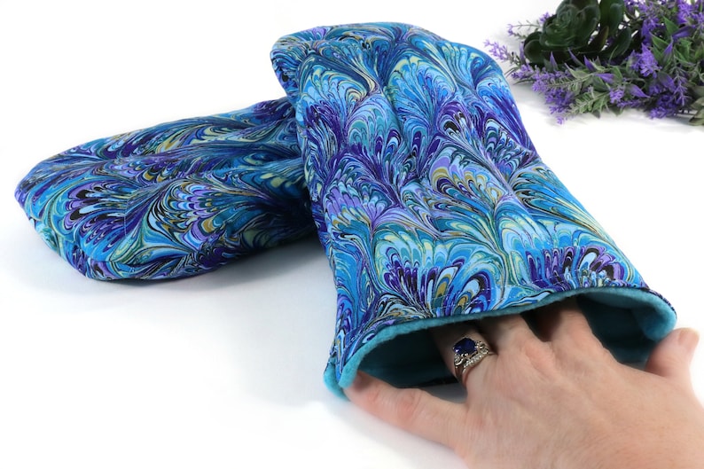 Heat Therapy Hand Warming Mitts for Discomfort & Relief. Microwave Heating Pad for the Entire Hand Set of 2 1- Blue Tranquility