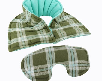 Heating Pad Gift Set. Large Heated Neck Wrap with matching Eye Pillow. Microwavable for Moist Therapeutic Heat or Chill for Cooling Relief.