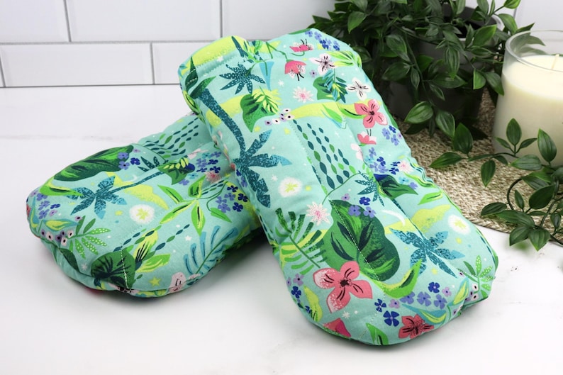 Heat Therapy Hand Warming Mitts. Microwaveable Flax & Rice Bag. (Set of 2) 9- Tropical Comfort