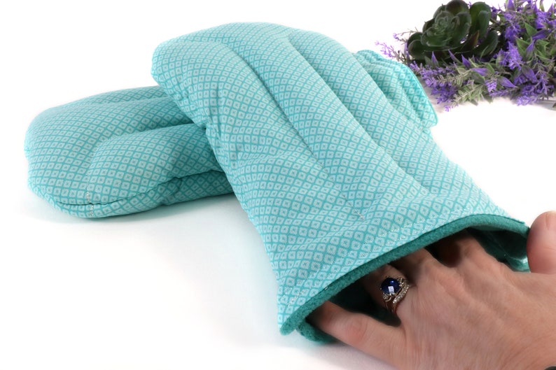 Heat Therapy Hand Warming Mitts for Discomfort & Relief. Microwave Heating Pad for the Entire Hand Set of 2 6- Aqua Reprieve