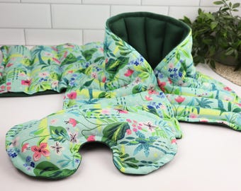Neck Wrap Warmer, Heating Pad & Eye Pillow Gift Set for Relaxation Stress Relief, Comfort and Self Care. Reusable Microwave Flax Rice Bag.
