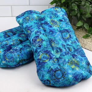 Heat Therapy Hand Warming Mitts. Microwaveable Flax & Rice Bag. (Set of 2) 1- Blue Calm