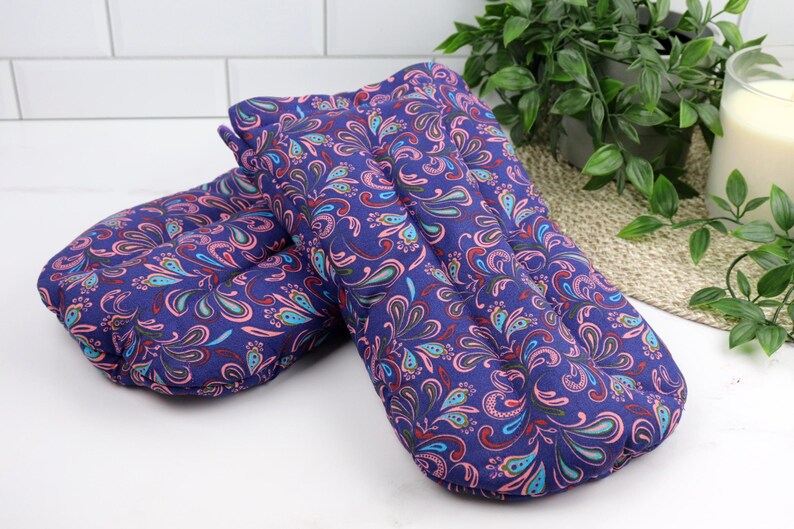 Heat Therapy Hand Warming Mitts. Microwaveable Flax & Rice Bag. (Set of 2) 2- Purple Peace
