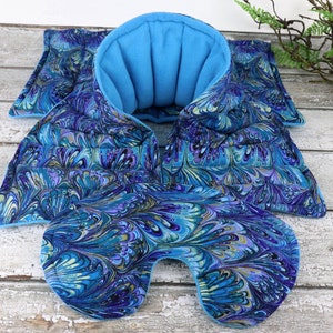 Relaxation Gift Set. Microwave Neck Wrap, Large Heating Pad & Eye Pillow. Fabric and Set Options Available image 1