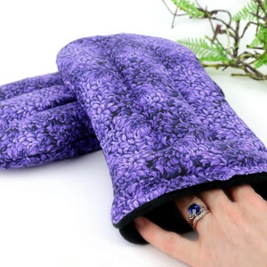 Heat Therapy Hand Warming Mitts for Discomfort & Relief. Microwave Heating Pad for the Entire Hand Set of 2 3- Purple Petals