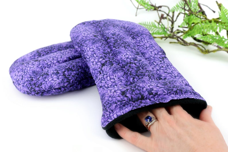 Heat Therapy Hand Warming Mitts for Discomfort & Relief. Microwave Heating Pad for the Entire Hand Set of 2 3- Purple Petals