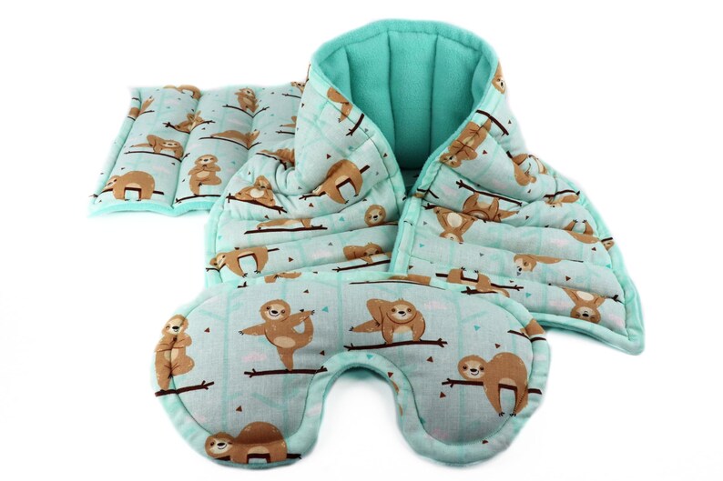 Relaxation Gift Set for Heat Therapy & Comfort. Microwave Rice Heating Pad, Neck Wrap and Eye Pillow 7- Yoga Sloth