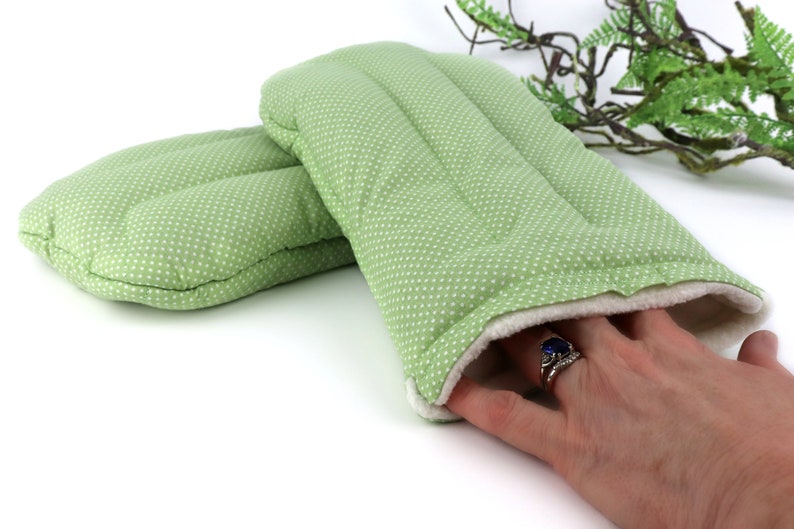 Heat Therapy Hand Warming Mitts for Discomfort & Relief. Microwave Heating Pad for the Entire Hand Set of 2 2- Sage Polka Dot