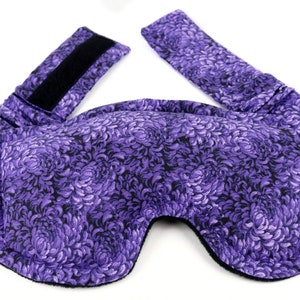 Eye & Sinus Rice Heating Pad or Cool Pack for Relief Great Spa Gift for Her Eye Pillow includes adjustable Straps. 3- Purple Petals