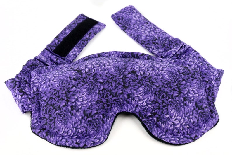 Eye & Sinus Rice Heating Pad or Cool Pack for Relief Great Spa Gift for Her Eye Pillow includes adjustable Straps. 3- Purple Petals