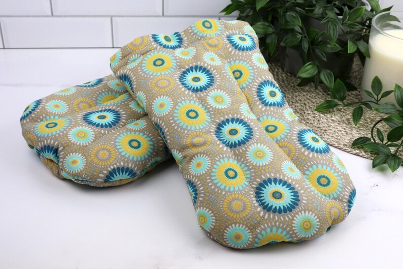 Heat Therapy Hand Warming Mitts. Microwaveable Flax & Rice Bag. (Set of 2) 6- Restful Medallion