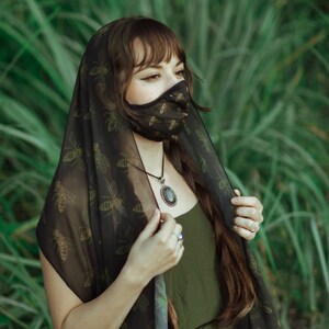 Save the Bees Scarf / Sheer Chiffon with Bumblebees / Oversized Scarf or Shawl /Summer Festival Cover Up / Square or Long Sizes Available