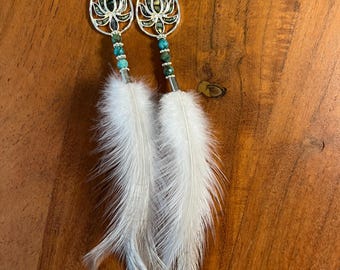Blue Apatite Feather Earrings | Silver Lotus Teardrop Dangles