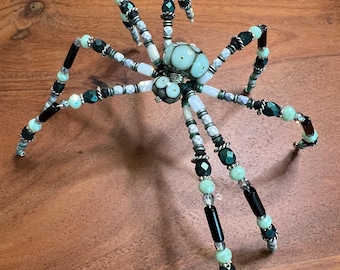 The Jade Widow Spider | Handcrafted Lampwork Glass | Spider Sculpture Realistic Beaded Wire Art