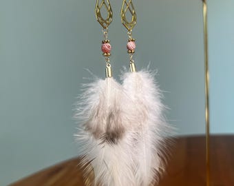 Red Dragon Vein Agate Feather Earrings | Geometric Brass Drop Dangles