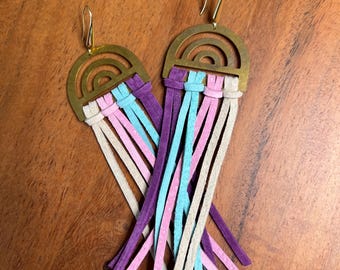 Suede Boho Rainbow Arch Tassel Dangles | Lightweight Western Festival Jewelry