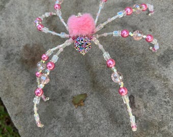 Fairy Princess Arachne | Beaded Pink Glitter Wire Spider Sculpture