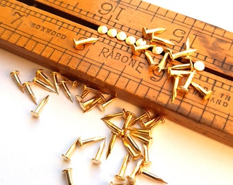 Shiny Brass-Plated Escutcheon Pins, Nails, Brads. 200pcs  8-13mm long, G17 (1.4mm shank)