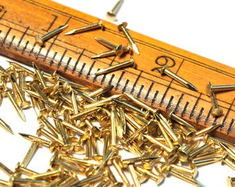 Tiny Solid Brass Nails: #19 x 5/16" -5/8"(dia 1,0 x 4-16mm). Brads, Escutcheon, Micro, Small, Dollhouse. Precise, Round Head -200psc PC3