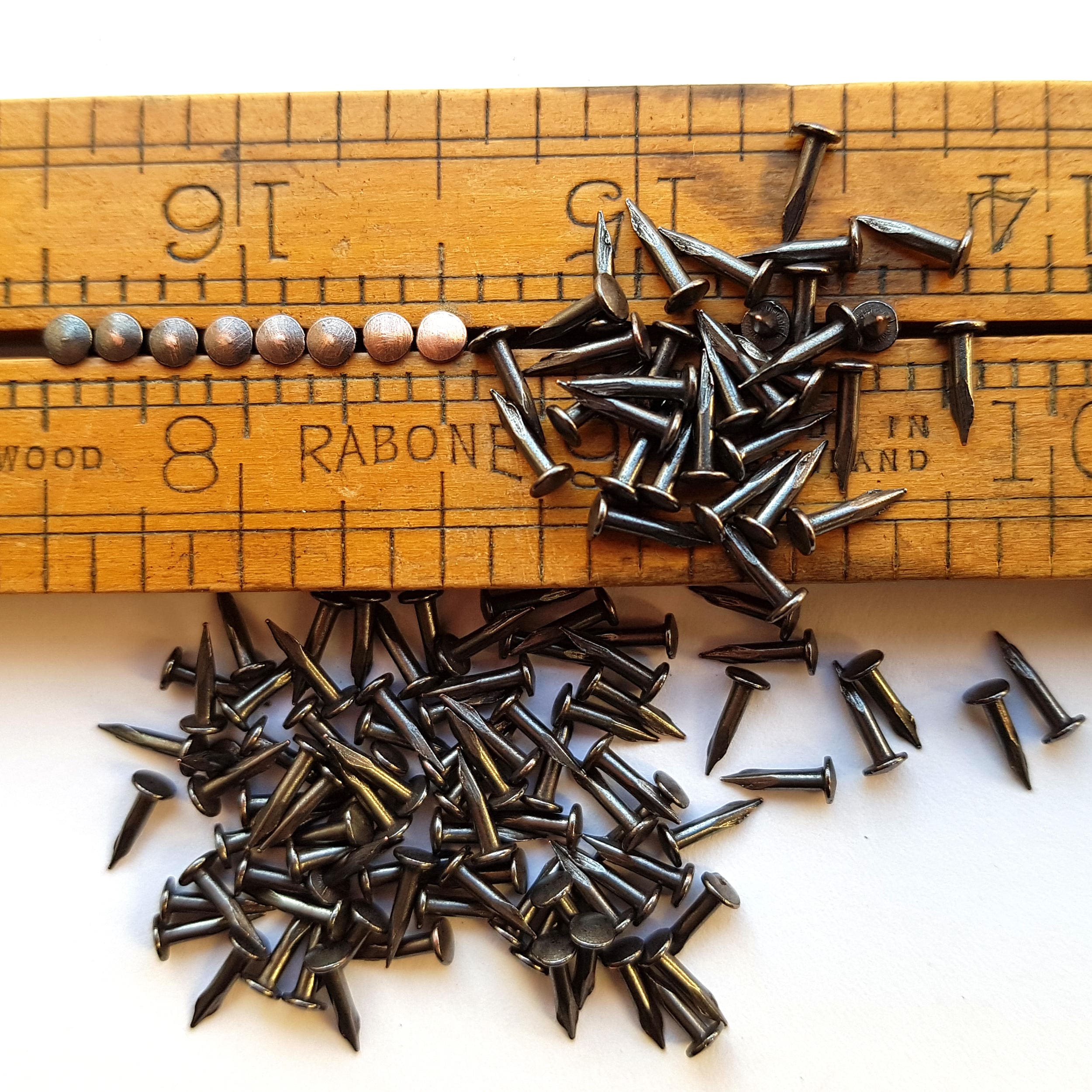 25 old COPPER PLATED TACKS 3//8” nails vintage sharp point round head carpet