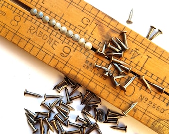 Antieke vintage messing patina rozet pinnen #15, spijkers, spijkers. 200 stuks, 1,4 x 8-13 mm lang PE1