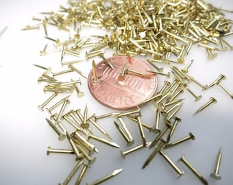 Tacks Nails Escutcheon Brads: BRASS 7mm long, 0.8mm diameter. Polished and fine