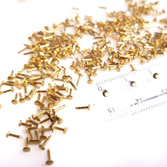 200pcs Tiny Solid Brass Escutcheon Pins #20, 0.9x 5-25mm Tacks Nails Brads. Small, Micro & Precise fasteners. Round head PC2