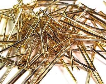 500pcs #17x1-1/4" 30mm x 1.4 Escutcheon Pins Nails, Brass Plated, Golden Round Head Decorative Nails