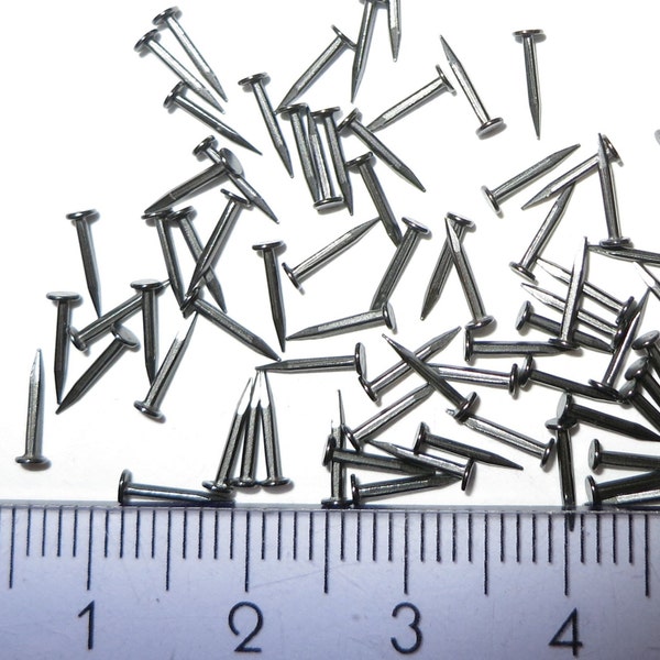 400 Micro Tacks Nails, 21# (fi 0,8mm) 1/4"- 3/8" (6 - 9mm) long, Tiny Steel Nails, Polished and Precise Round Flat Head, for Shoemaking PE4