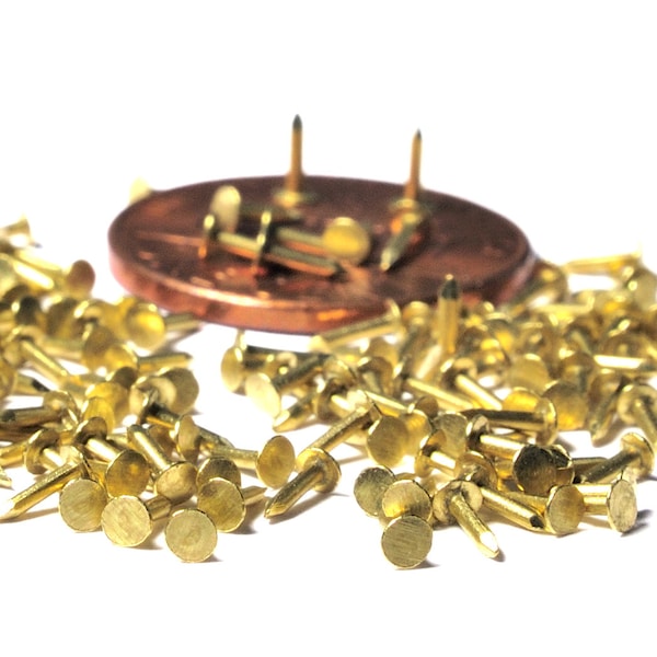 Solid Brass Small Tiny Nails, Tacks, Brads, Pins. Precise, polished. #21 x 5/32" - 1/2" (0.8x4-12mm) Flat Head