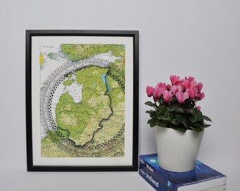 Illustrated map of the Baltic States, Lithuania, Estonia, Latvia. Map art, Giclee print. Embellished with Nordic patterns.