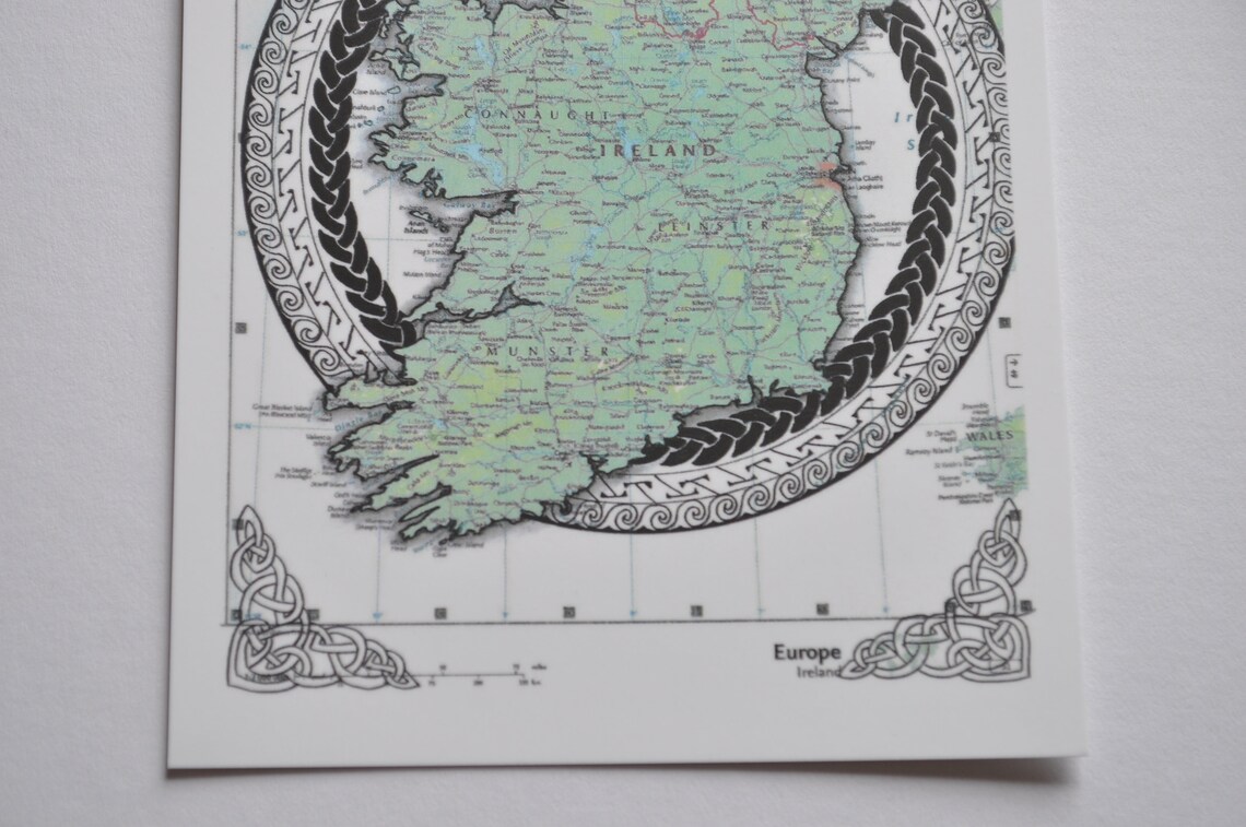 Illustrated Map Postcard of Ireland. Celtic Pattern and Knot Etsy
