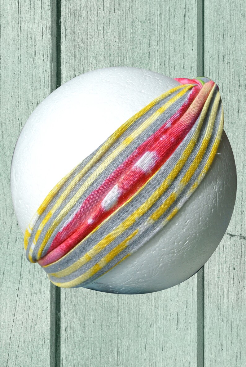 Baby Girl Pink Purple Green and Grey Stripe Head Wrap HeadbandTurban Yellow