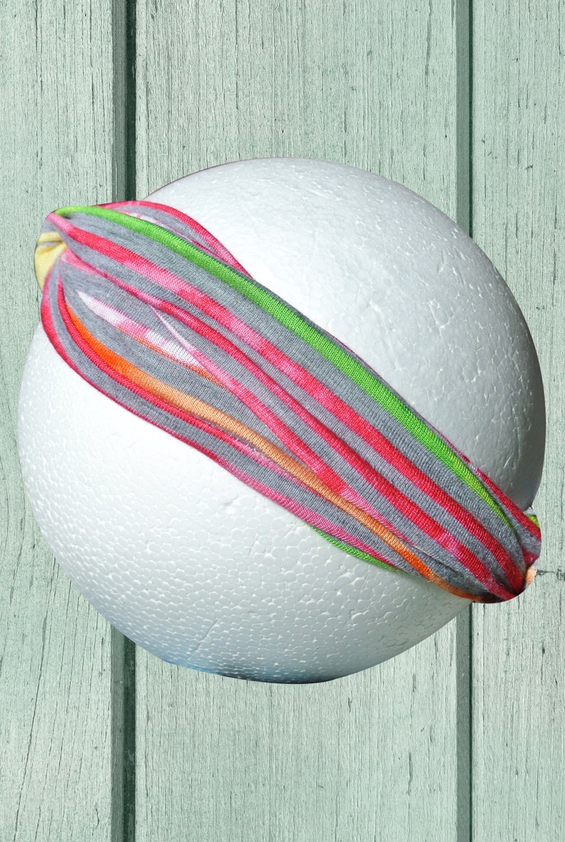 Baby Girl Pink Purple Green and Grey Stripe Head Wrap HeadbandTurban Yellow