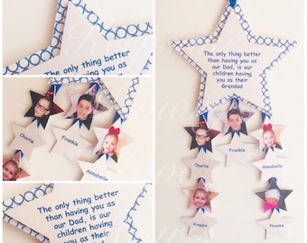 Dad Grandad personalised gift wooden keepsake star with hanging named & photo stars