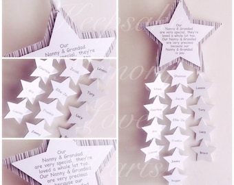 Grandparent gift personalised wooden keepsake star with hanging named stars