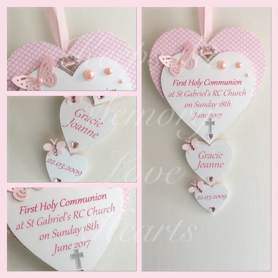 Personalised 1st First Holy Communion gift heart keepsake plaque