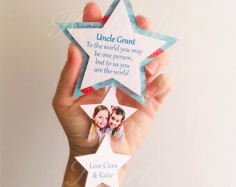 Uncle gift wooden star magnet