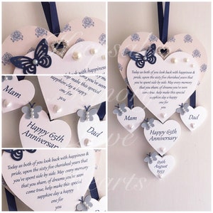 65th Blue Sapphire anniversary gift personalised wooden keespake heart image 2