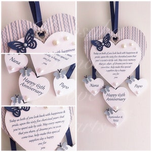 65th Blue Sapphire anniversary gift personalised wooden keespake heart image 4