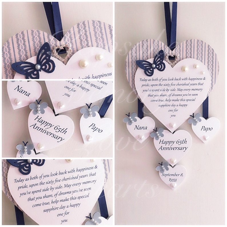 2 PERSONALISED HEARTS JOINED WEDDING BANNERS SAPPHIRE 45TH WEDDING ANNIVERSARY
