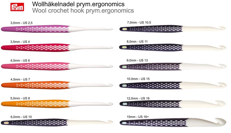 wool crochet hooks prym.ergonomics in 12 sizes